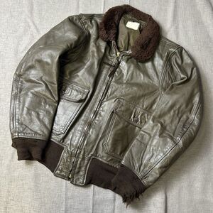 VTG US NAVY MILITARY MEN'S TYPE G-1 USN BROWN LEATHER FLIGHT JACKET 40 DISTRESS